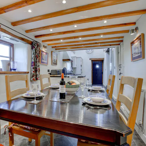 Have breakfast beneath the beamed ceilings of this beautiful kitchen-diner