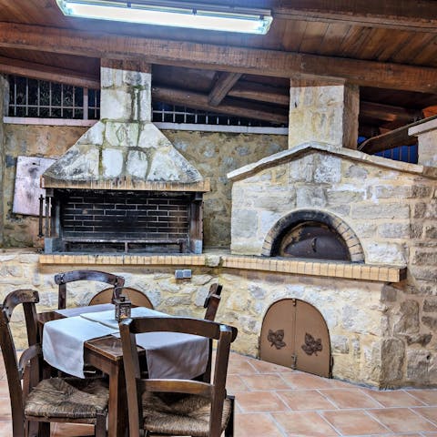 Cook, rustic-style on the stone barbecue and pizza oven