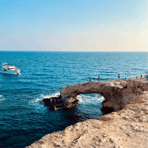 Drive minutes away to the Bridge of Lovers and explore the surrounding Ayia Napa area