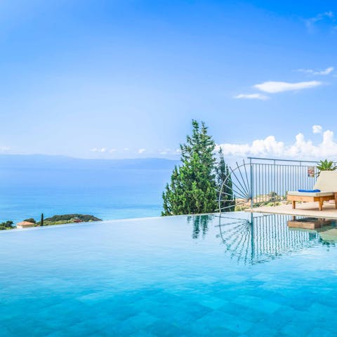 Cool off with a refreshing dip in the private, infinity pool overlooking the Ionian Sea