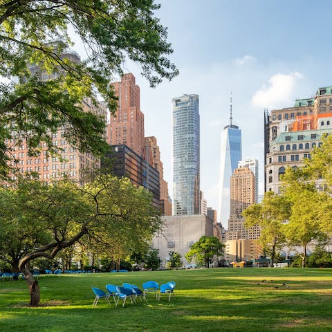 Enjoy a leafy picnic between the skyscrapers in Battery Park nearby