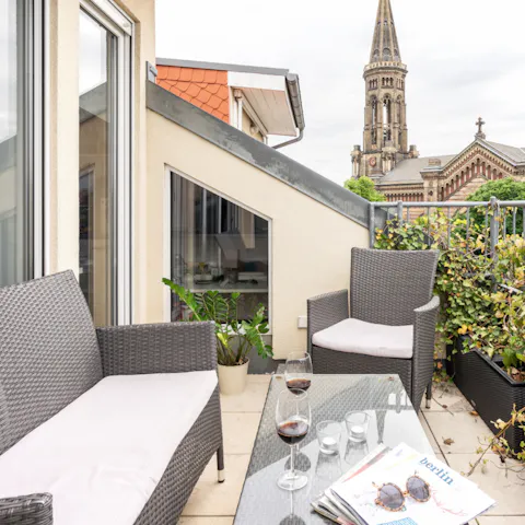 Make the most of your private outdoor space – there's a great view of Zion Church from your terrace