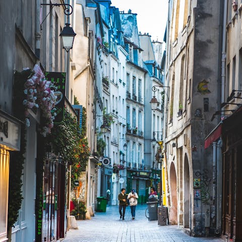Explore the picturesque streets in Le Marais, only a ten-minute walk away