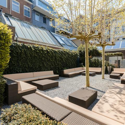 Sip your morning coffee in the tranquil shared garden and patio area