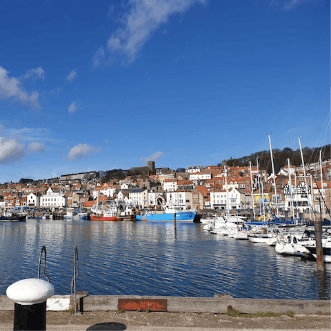 Make your way to the quaint Scarborough Harbour and enjoy this view with some fish and chips, less than a fifteen-minute walk away