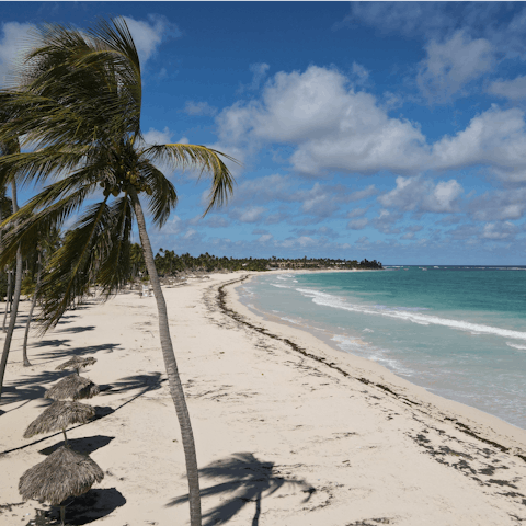 Explore the white sandy beaches of Punta Cana, with the closest just a five-minute drive away (or eight minutes by golf cart)