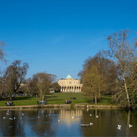 Explore Cheltenham's Regency-era sights – Pittville Park is a twenty-five-minute walk away