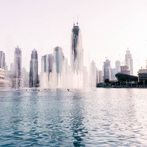 Walk just twenty-five minutes to the striking Dubai Fountain