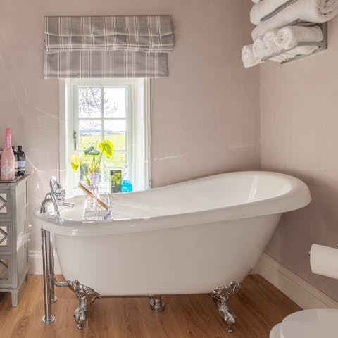 Soak your tired muscles in the free-standing bath after long walks through the countryside