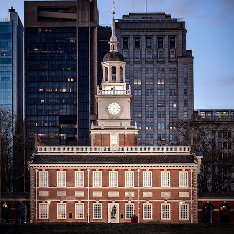 Visit historic Independence Hall, an eight-minute drive away