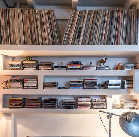 Riffle through the collection of vinyl and CDs