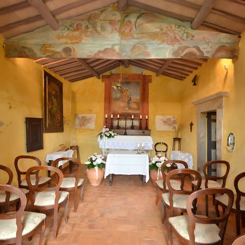 Admire the frescoes inside the on-site thirteenth-century chapel