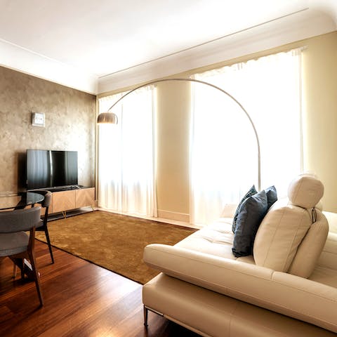 Sit back in the stylish living room with a glass of Italian wine after a busy day of sightseeing