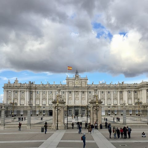 Make your way to Madrid's imposing Palacio Real, less than a kilometre from your home