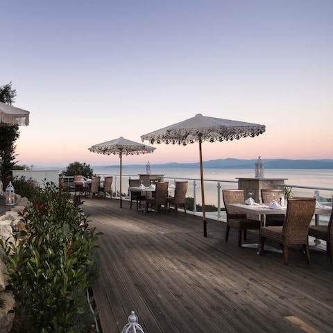 Enjoy romantic sunset dinners at the resort restaurant and bar