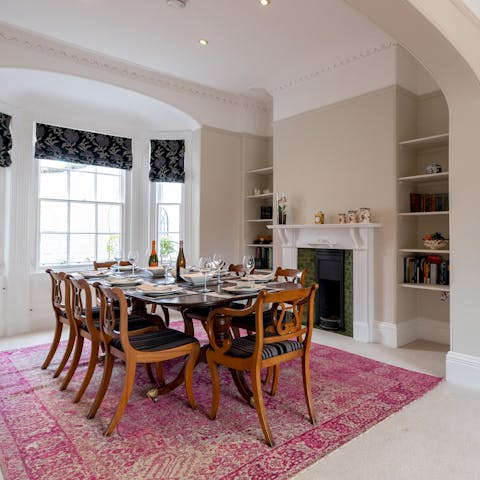 Gather for family get-togethers around the antique table