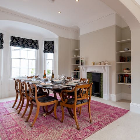 Gather for family get-togethers around the antique table  