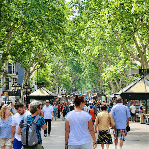Walk thirty minutes to feel the infectious energy of Las Ramblas