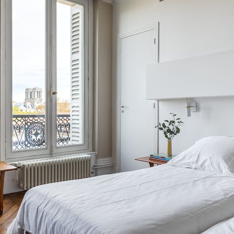 Wake up to views of Notre Dame in the second bedroom