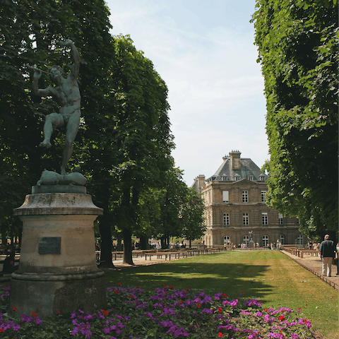 Take a stroll through the Luxembourg Gardens, five minutes away on foot