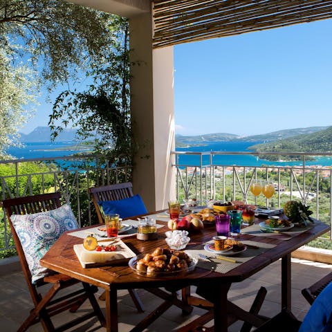 Look forward to sharing Greek-inspired dishes on the covered terrace