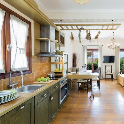 Retreat to the cool interior to try out some Greek recipes in the kitchen