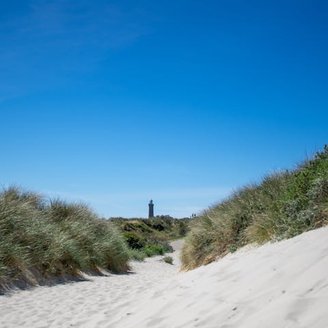 Explore the coast to find Hirtshals Lighthouse, only a thirty–minute drive away