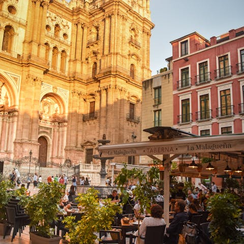 Tuck into lunch overlooking the Málaga Cathedral, a short walk away