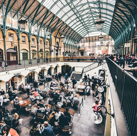 Stroll around Covent Garden with its high-end boutiques and eclectic eateries, a one-minute walk away