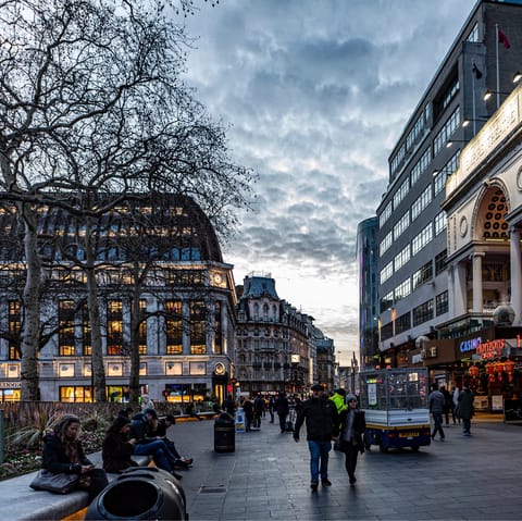 Soak up the lively atmosphere of Leicester Square, six minutes on foot from your door 