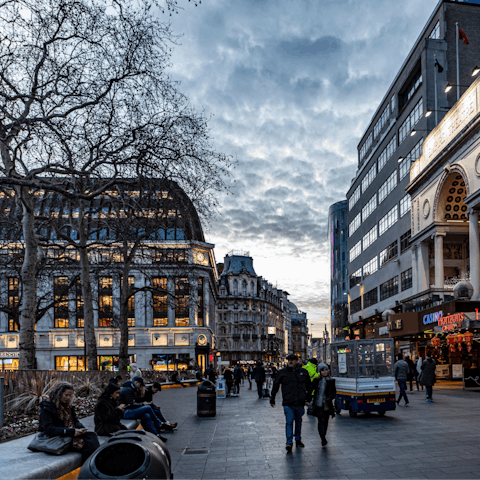 Soak up the lively atmosphere of Leicester Square, six minutes on foot from your door 