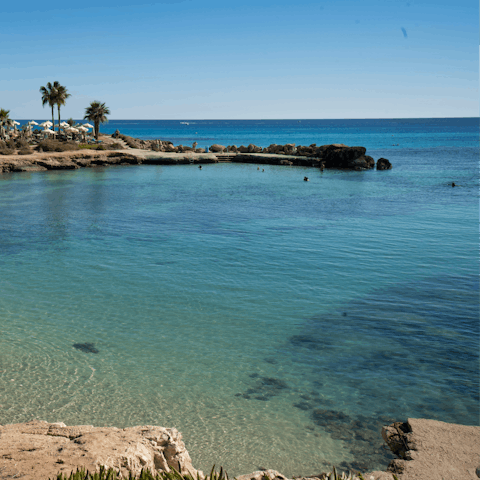 Discover the sandy beaches of Cyprus, the closest is a two-minute drive