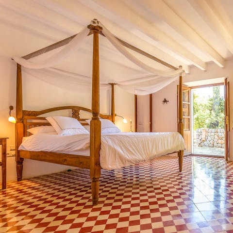 Sleep soundly in the four-poster beds and wake up feeling relaxed and refreshed