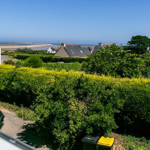 Look out to views of Sillon de Talbert from the top floor's skylights