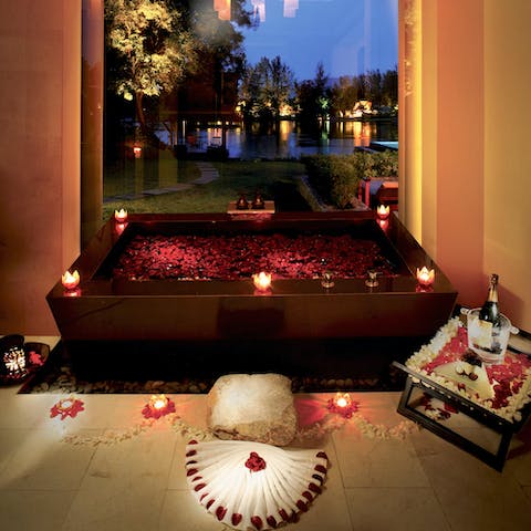 Sink into a steaming bath and light some candles for the perfect romantic evening