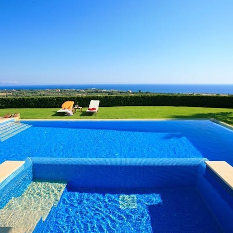 Take in the Ionian Sea vistas from the private pool and jacuzzi
