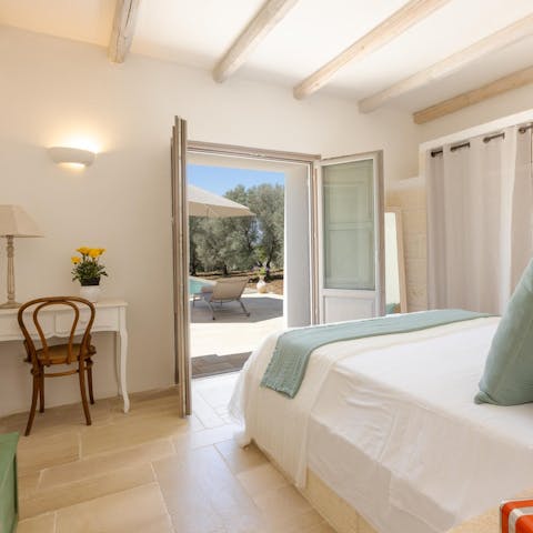 Open the French doors onto sun-kissed terraces each morning