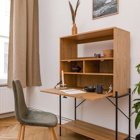 Unfold the second bedroom's desk or get to work in the bright lounge