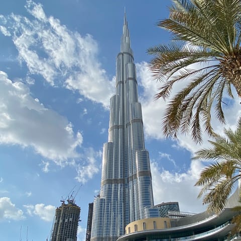 Gaze up at the towering Burj Khalifa, a short walk away