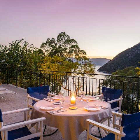 Dine by candle light and watch the sunset from the terrace