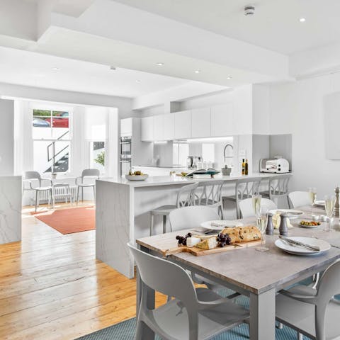 Spend time socialising in the gorgeous open-plan kitchen