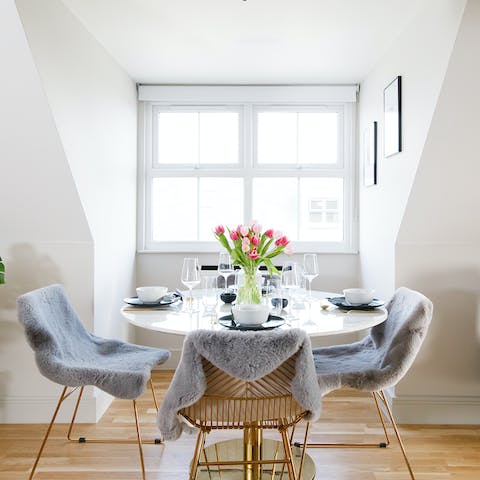 Sit down for sumptuous meals at the elegant dining table