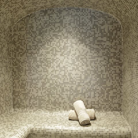 Relax tired muscles with a session in the steam room