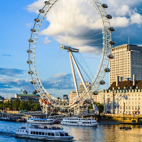 Soak up the city sights from the London Eye – twenty-minutes away on foot
