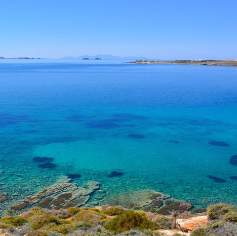 Explore Paros' stunning coastline – the Aegean Sea is just a twelve-minute walk away