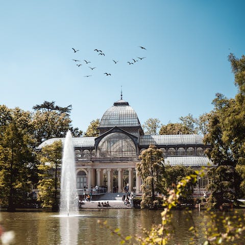 Stay just a fifteen-minute walk away from the picturesque El Retiro Park 