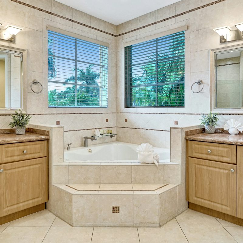 Relax sore muscles in the master bathroom's jacuzzi tub