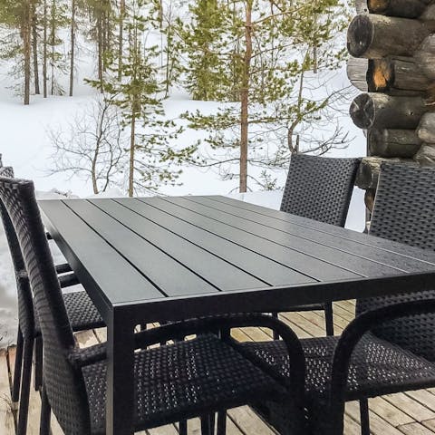 Sip a hot coffee on the patio after a long wintery walk 