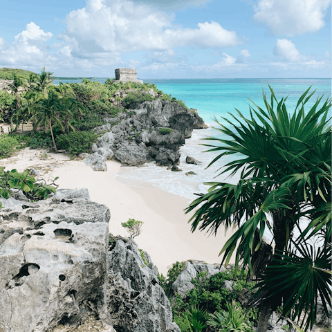 Drive fifteen minutes to white sand beaches