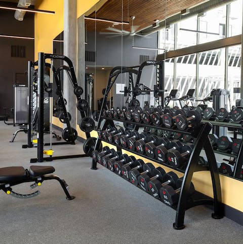 Begin the day with a brisk workout in the shared gym